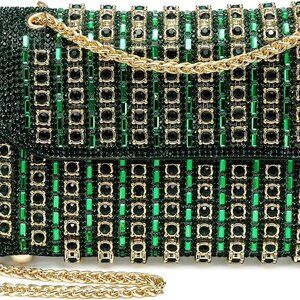 Green Crystal Evening Bag Clutch Purse Crossbody Wedding Party Elegant